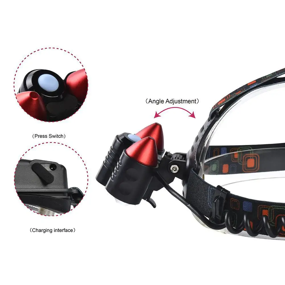 Светодиодный налобный фонарь с 4 светильник режимов Перезаряжаемые 18650 батареи