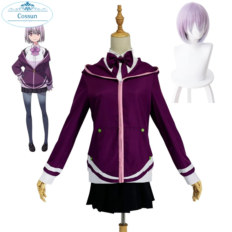 

Костюмы для косплея школьной формы аниме SSSS.GRIDMAN Shinjou Akane, полный комплект, короткие фиолетовые волосы, волосы с высокой термостойкостью