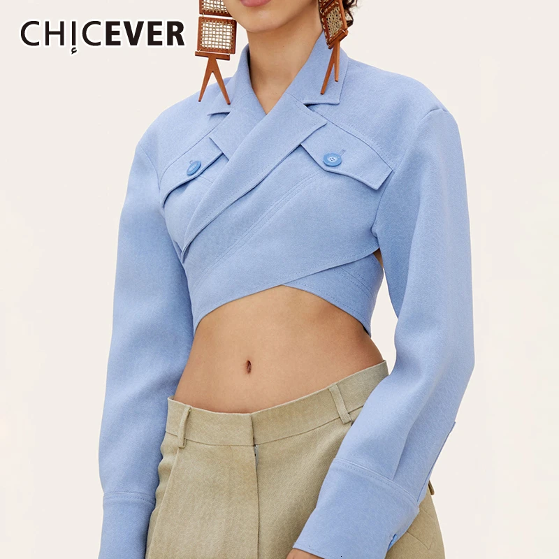 CHICEVER Асимметричная Тонкая блузка женская с воротником лацканами и длинным