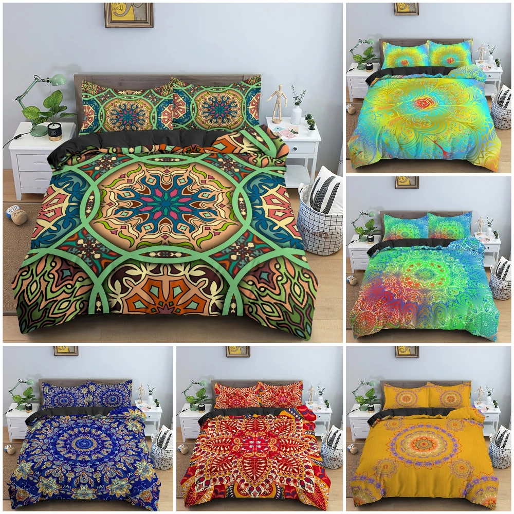 

Ethnic Mandala Duvet Cover Set 3D Flower Pattern Bedding Set Bohemian Style Bedclothes King Queen Twin Size Bedroom Decor 2/3Pcs