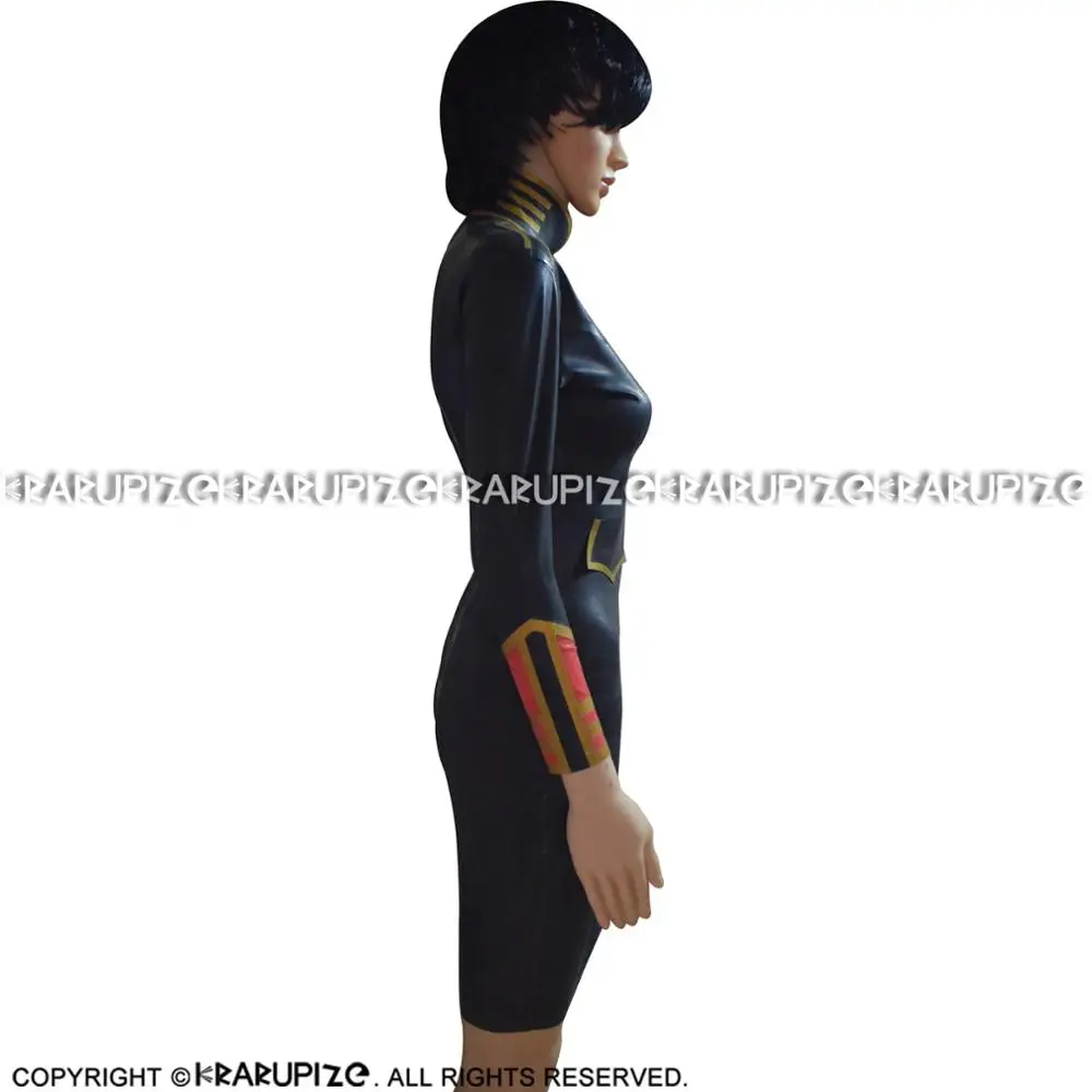 Сексуальное платье в стиле милитари из латекса с карманами молния сзади