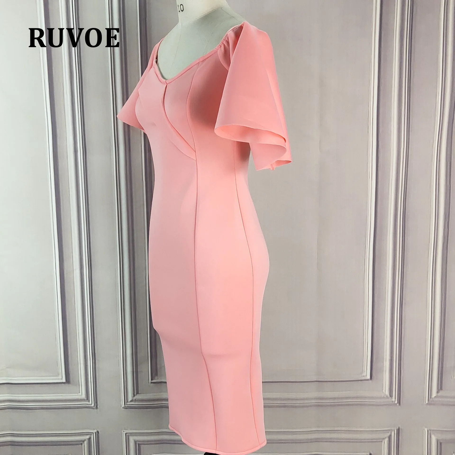 Женское облегающее Платье До Колена с расклешенным рукавом и V образным