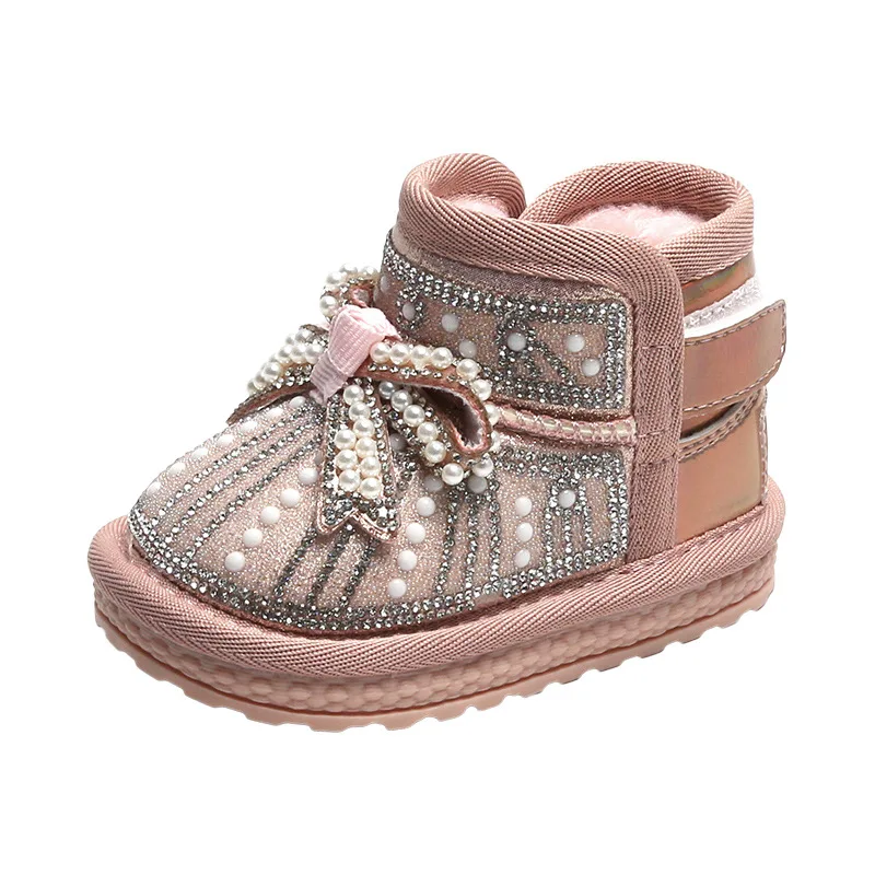 

Snow Boots Kid Leather Ankle Boots Warm Winter Fur Shoes Baby First Walkers Sweet Princess Boot Non-slip STT001