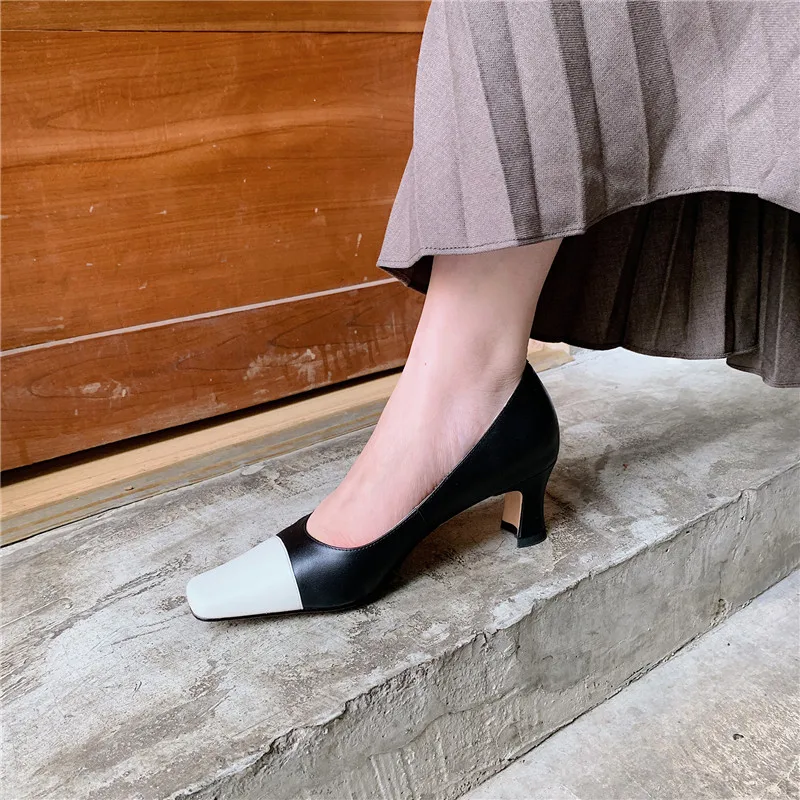 

FEDONAS Concise Shallow Pumps Women Spring Autumn Euro Style Casual Office Shoes Woman Genuine Leather Retro Strange High Heeled