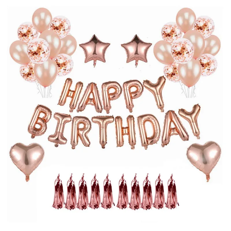 1 Набор С Днем Рождения декоративные шары из розового золота с буквенным принтом