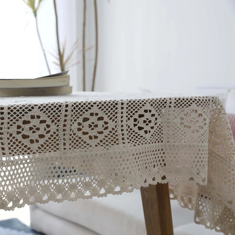 Пасторальная Вязаная скатерть с кружевами и вырезами хлопковое покрытие стола