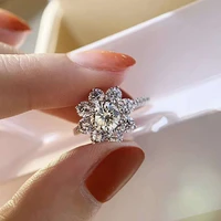 925 sterling silver korean version simple sunflower rings for women high carbon diamond 14k white gold plating jewelry gift
