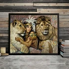 Картина из страз с изображением женщины и льва в Древнем Египте