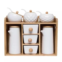glass spice jar set storage tank kitchen accessories ceramic seasoning jar set ceramics tea box wood rack holder salt bot