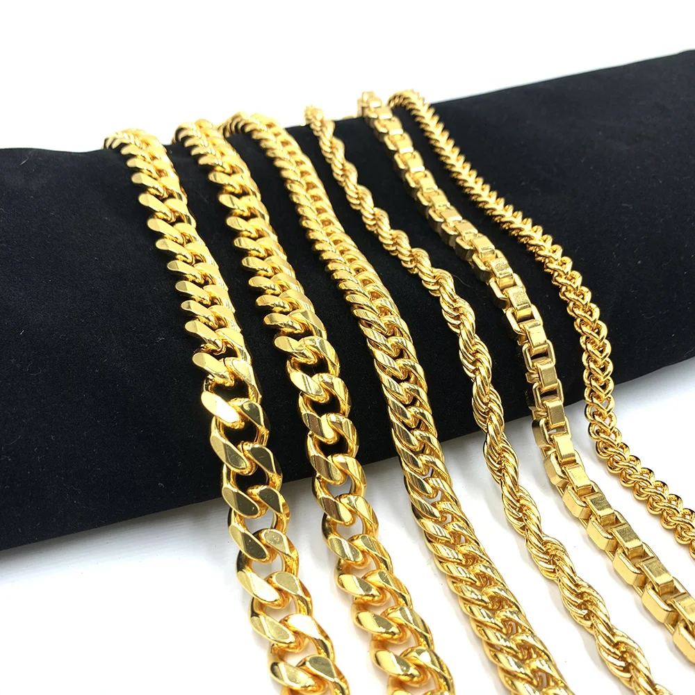 Мужское ожерелье из нержавеющей стали золотого цвета кубинская цепочка