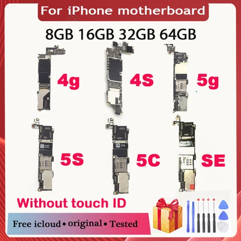 С системой IOS для iphone 4 4S 5 5C 5S SE, материнская плата с чистым iCloud, оригинальная разблокированная для iphone, материнская плата 8 ГБ/16 ГБ/32 ГБ
