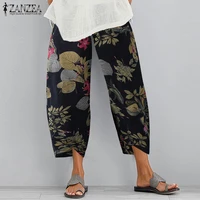 womens print trousers 2021 zanzea vintage harem pants casual floral long pantalon palazzo female elastic waist turnip oversized