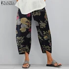 Брюки ZANZEA женские с цветочным принтом, винтажные шаровары, повседневные длинные брюки-палаццо, женские брюки в стиле оверсайз с эластичной талией, 2021