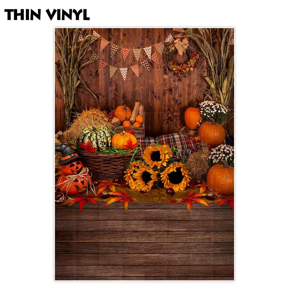 Фон для фотосъемки Allenjoy осень Тыква сарай кленовые листья соломенная деревянная