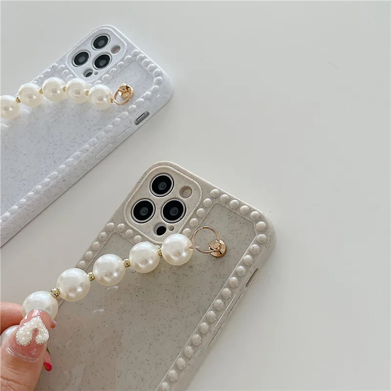 

Love Heart Bracelet Phone Case For iPhone 12 11 Pro Max XS XR 7 8 Plus SE 2020 Pearl Wrist Chain Soft Silicone Bumper Back Cover