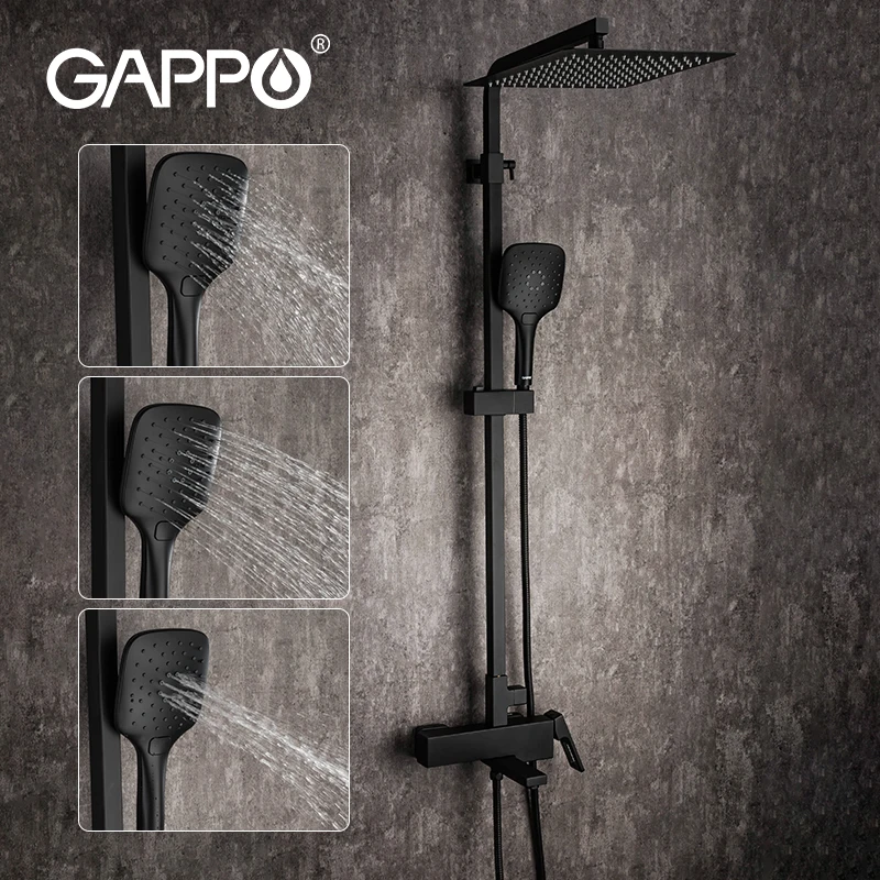 

GAPPO Shower Faucet black bathroom shower set wall taps Brass showering waterfall faucet mixer hand shower rain shower system