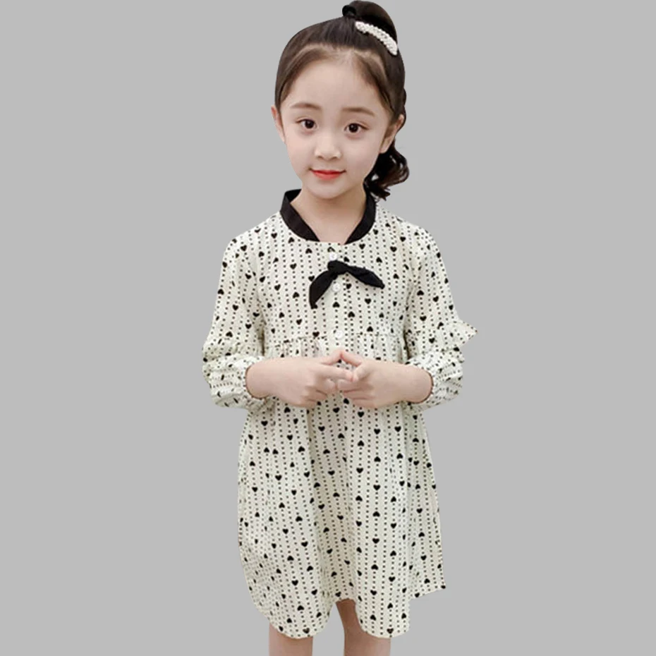 

2020 new Girl Dress Heart Print Girl Party Dress Ruffle Pleated Child Dress Fall Fashion Winter Costume For Girls Christmas Gift