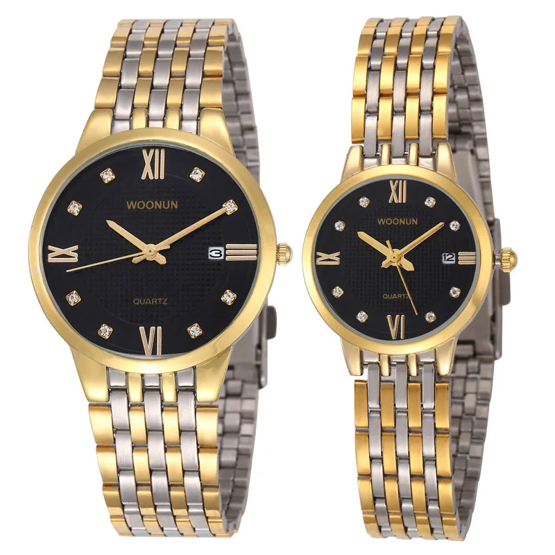 Luxury Gold Watches Couple Lovers Watches Fashion Clock Stainless Steel Quartz Watches Men Women Fashion Business Watches