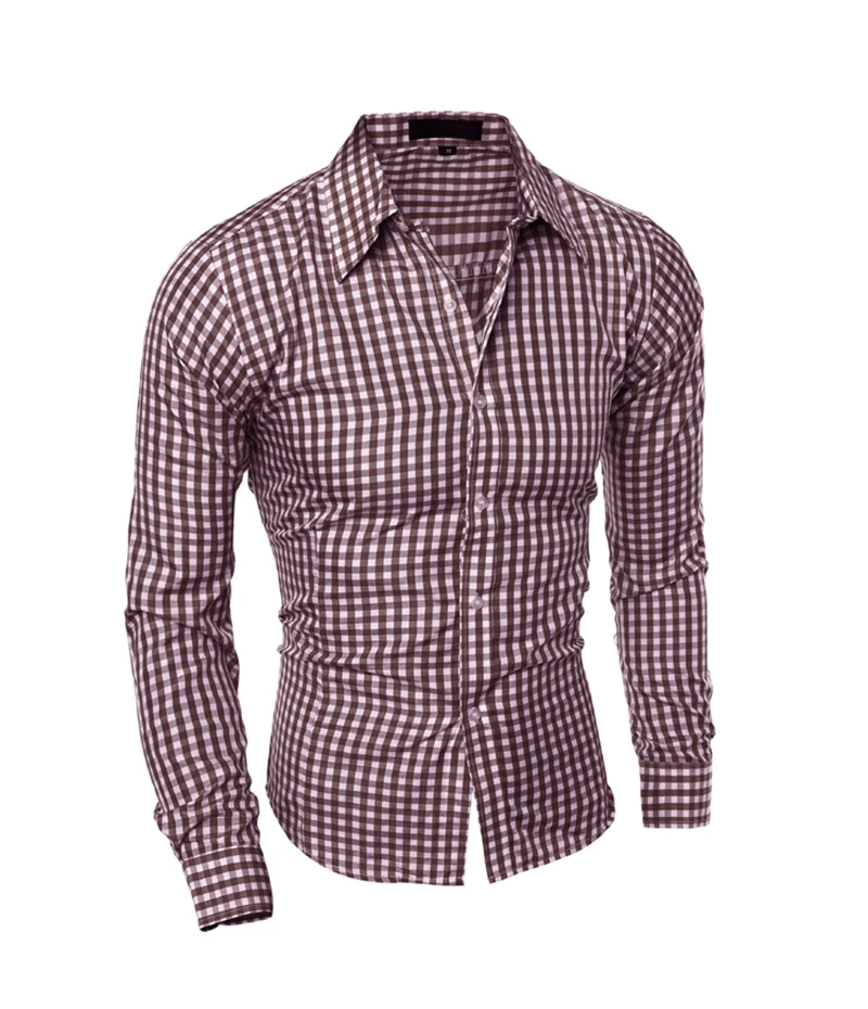 Модная мужская одежда Slim Fit для мужчин рубашка с длинными рукавами в клетку