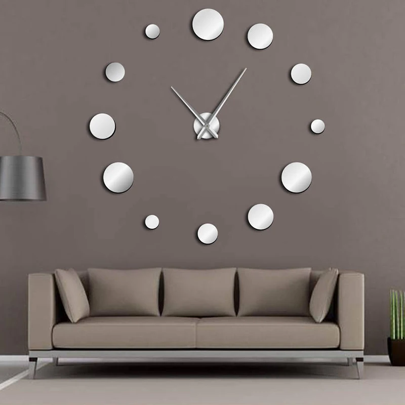 Круглые зеркальные большие настенные часы простой современный дизайн безрамные