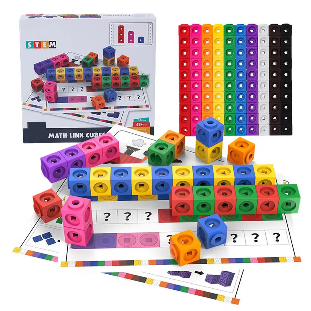 

Montessori Rainbow Math Link Cubes Educational Toy Boxed 10 Color Ribbon Graphic Card Mathematical Counting Stacked Cube Toys