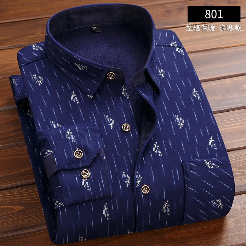 Теплая мужская рубашка с добавлением шерсти приталенная брендовая длинным