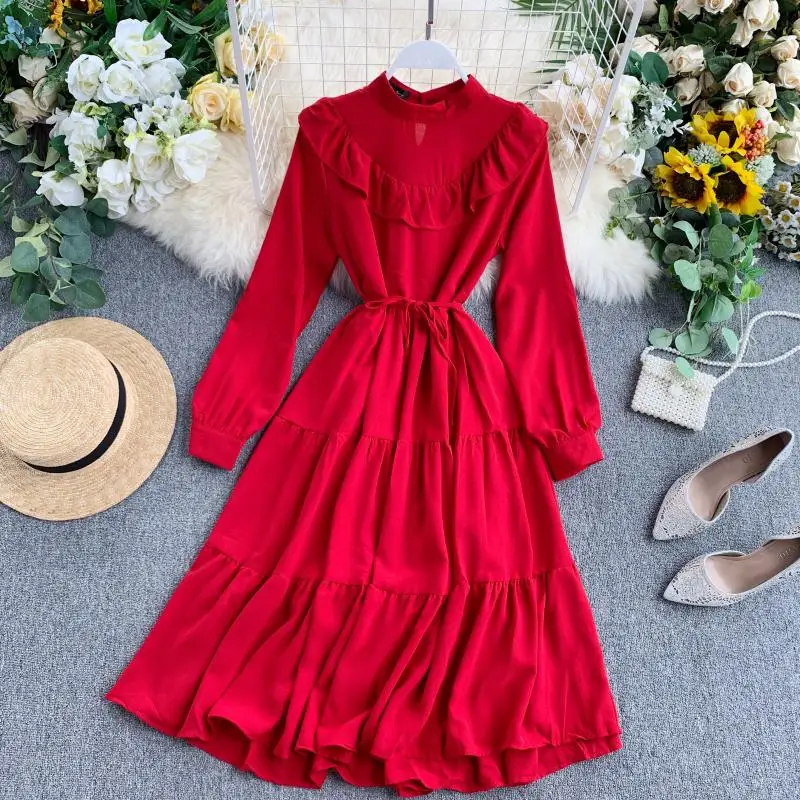 Весна 2020 Новое Женское шикарное шифоновое платье феи с О образным вырезом и