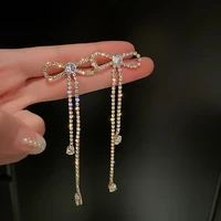 new 2021 luxury korean fashion wild long rhinestone bow heart shaped dangle earrings for women trend earings jewelry gifts