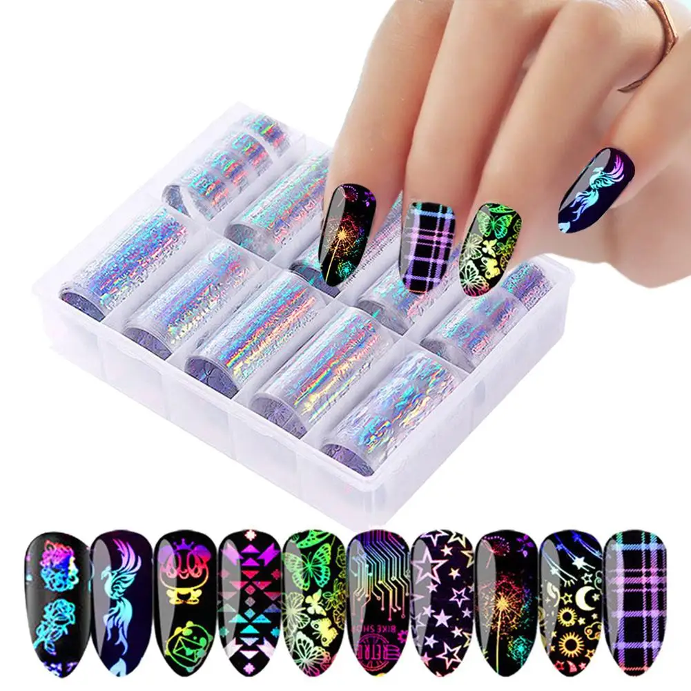 

10 Rolls Halloween Xmas Nail Foil Starry Sky Nail Art Transfer Polish Stickers Glitter Nails Christmas Nail Stickers