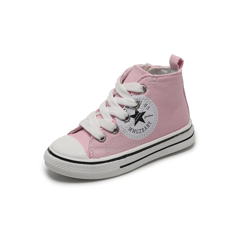 

Boys and Girls High-top Canvas Shoes Fashion Casual Cloth Shoes Student Shoes Round Toe Side Zipper Casual Kids Cute All Match