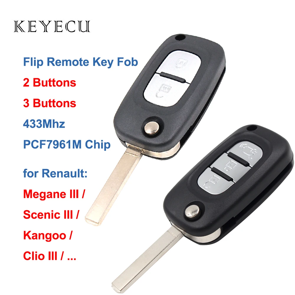 Пульт дистанционного управления Keyecu PCF7961M 2 / 3 кнопки 434 МГц для Renault Clio Megane Scenic