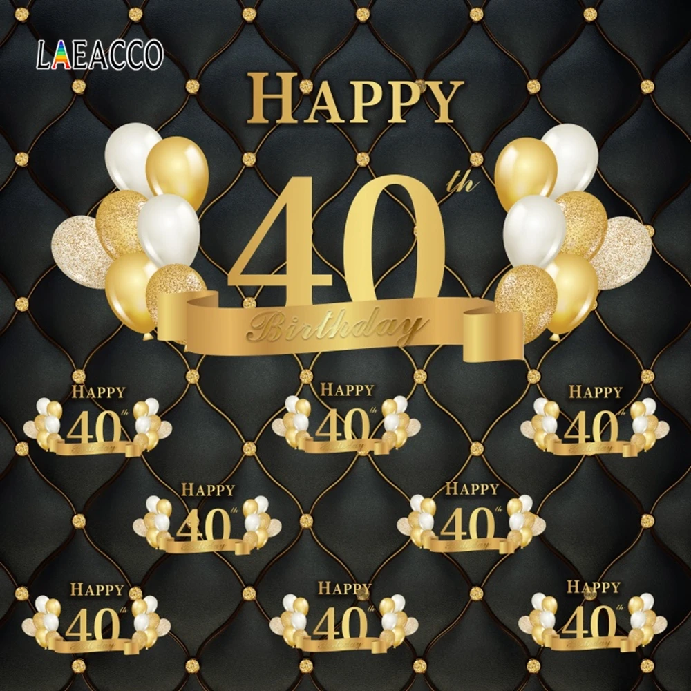 Laeacco 40th день рождения фон для фотосъемки воздушные шары черный изголовье Фото