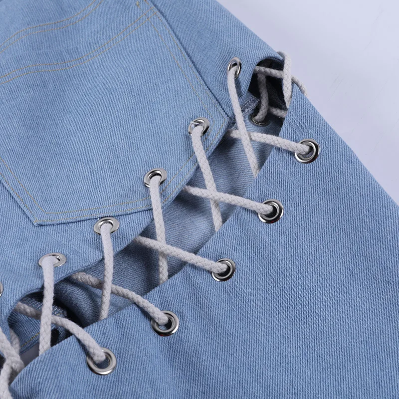 

BOOFEENAA Sexy Cutout Tie Up Mom Jeans Woman Streetwear High Waist Blue Denim Straight Trousers Y2k Pants Spring 2021 C69-GZ66