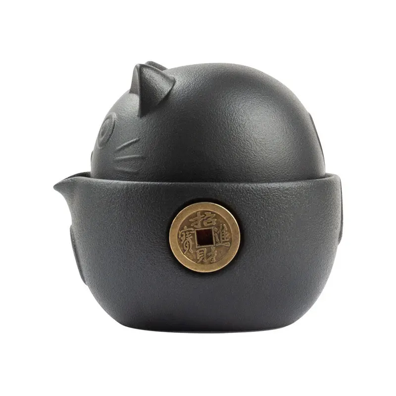 

Cat Series Travel Portable Ceramic Tea Set with Tea Pot Tea Cups Travel Bag for Office Home Travel HVR88
