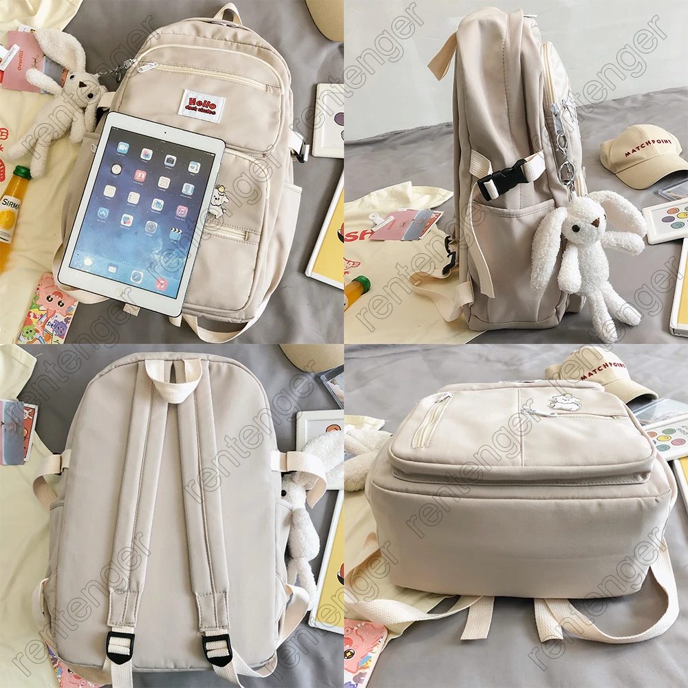 

Waterproof Ladies Kawaii Backpack Female Badge Fashion School Bag College Student Girl Backpack Cute Nylon Women Bag Book Trendy