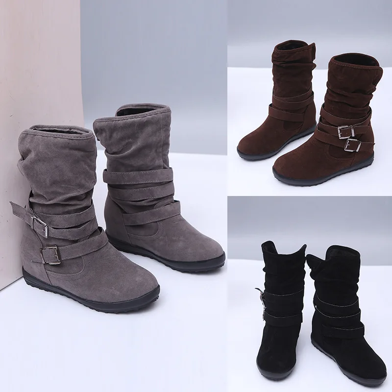 

New Women Warm Snow Boots Arrival Flat Plush Casual Ladies Shoes Botas Woman Autumn Winter Buckle Female Mid Calf Boots Zapatos