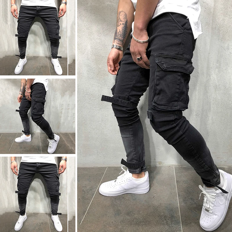 Модные джинсовые брюки мужские черные и синие облегающие джинсы новинка 2021