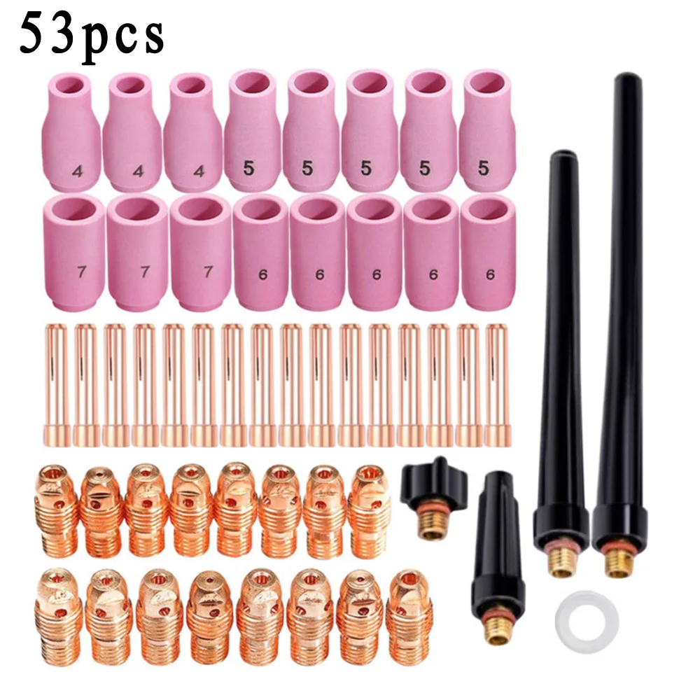 53pcs TIG Welding Torch Gas Lens Collet Body Consumables Cup Kit For WP-9/20/25 4 TIG Argon Arc Welding Torch Back Cover WP-9 WP