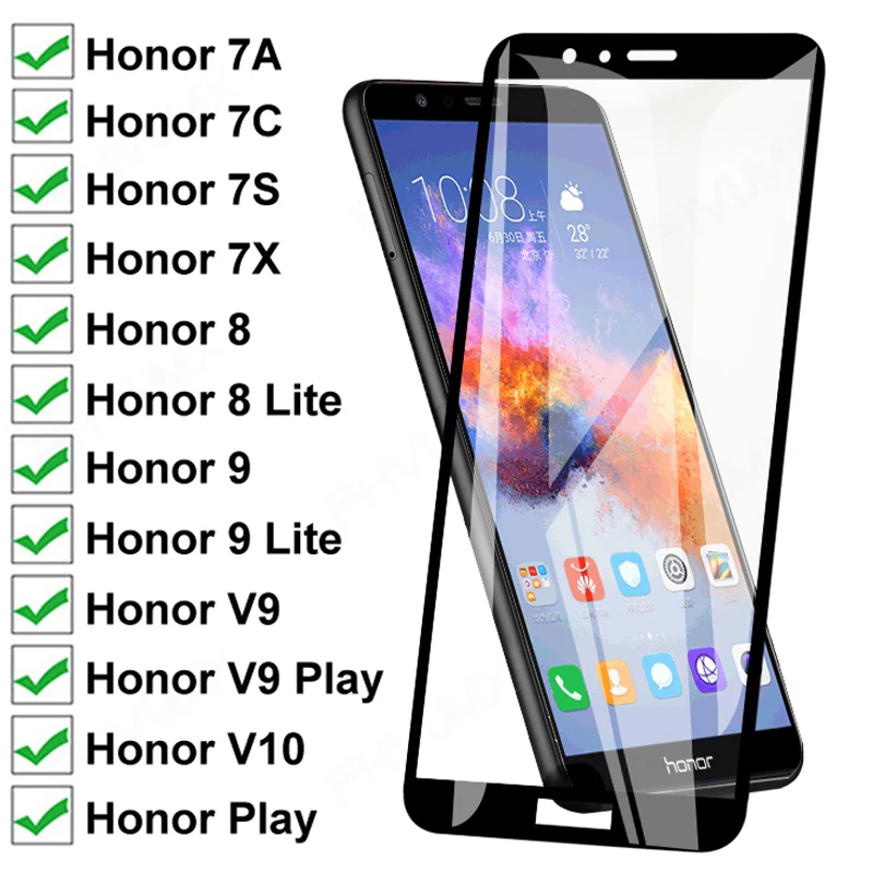 9D полное покрытие закаленное стекло для Huawei honor 7X 7A 7S 7C V9 Play защита экрана на Honor 8 9