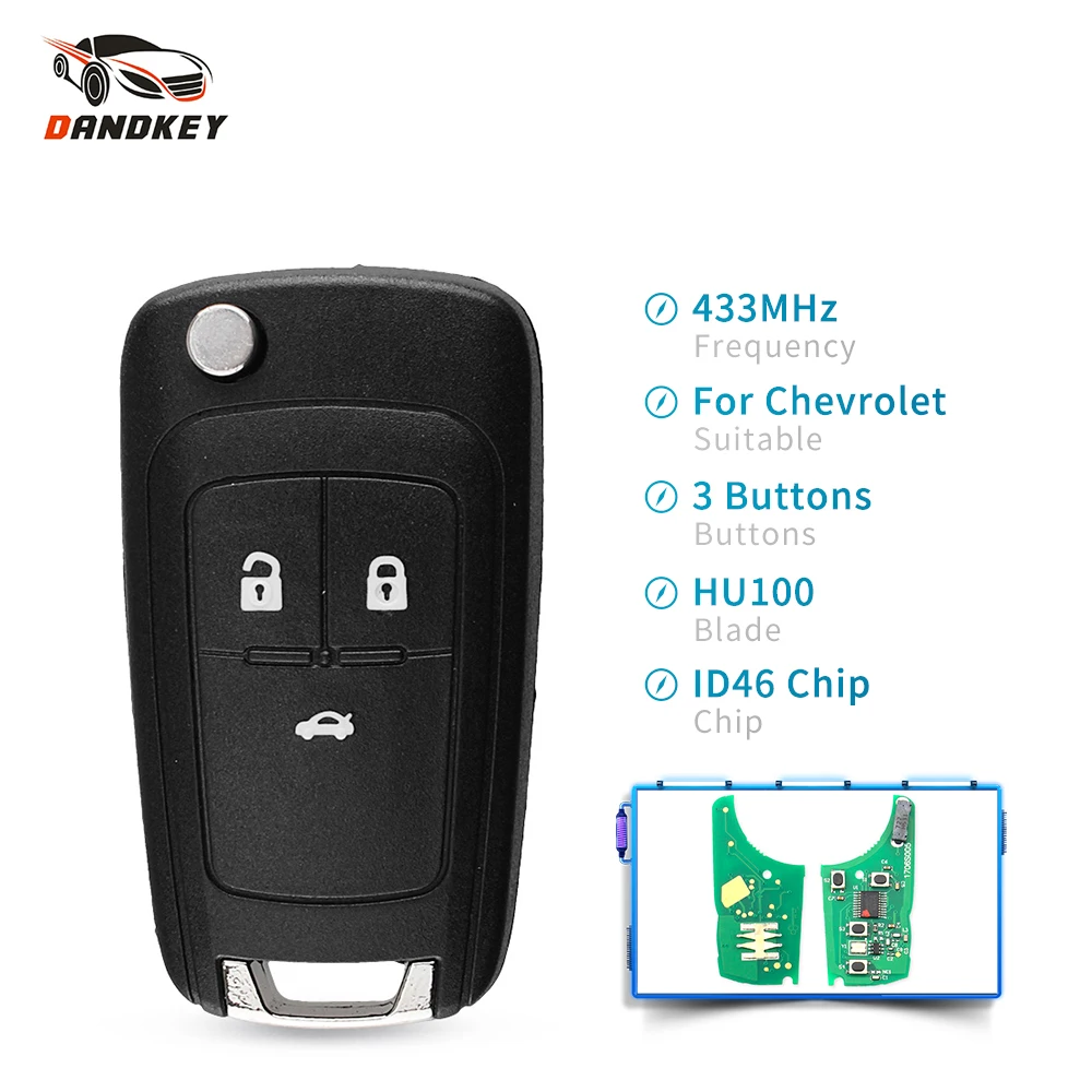 Автомобильный Дистанционный ключ Dandkey HU100 433 МГц Uncut флип для Chevrolet Malibu Cruze Aveo Spark Sail