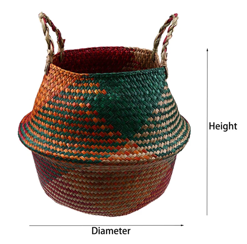 

Manual Woven Seagrass Storage Basket Foldable Laundry Basket Garden Flower Pot Home Decor Natural Rattan Dirty Clothes Container