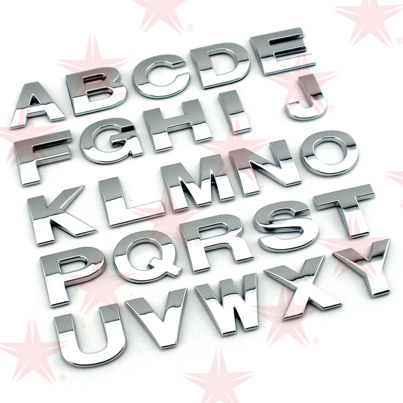25mm high Custom plastic 3d chrome letters & numbers self adhesive  Alphabet car sticker auto sign  Car Accessories Decoration