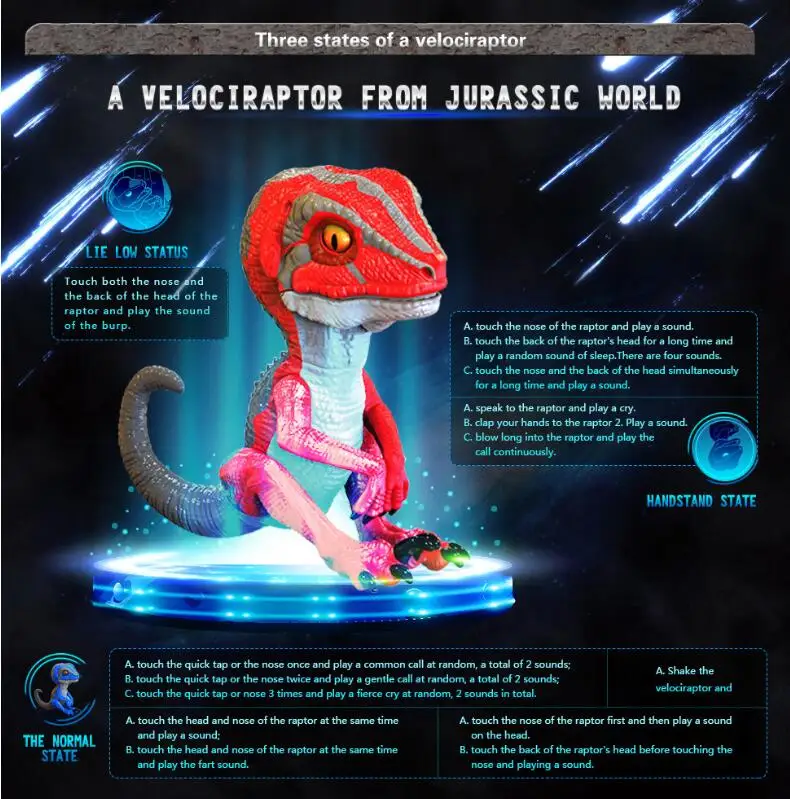 Креативная Velociraptor фигурка, Электрический динозавр, домашние животные, игрушка для кончика пальца динозавра, Умная игрушка, электронный питомец, модель динозавра