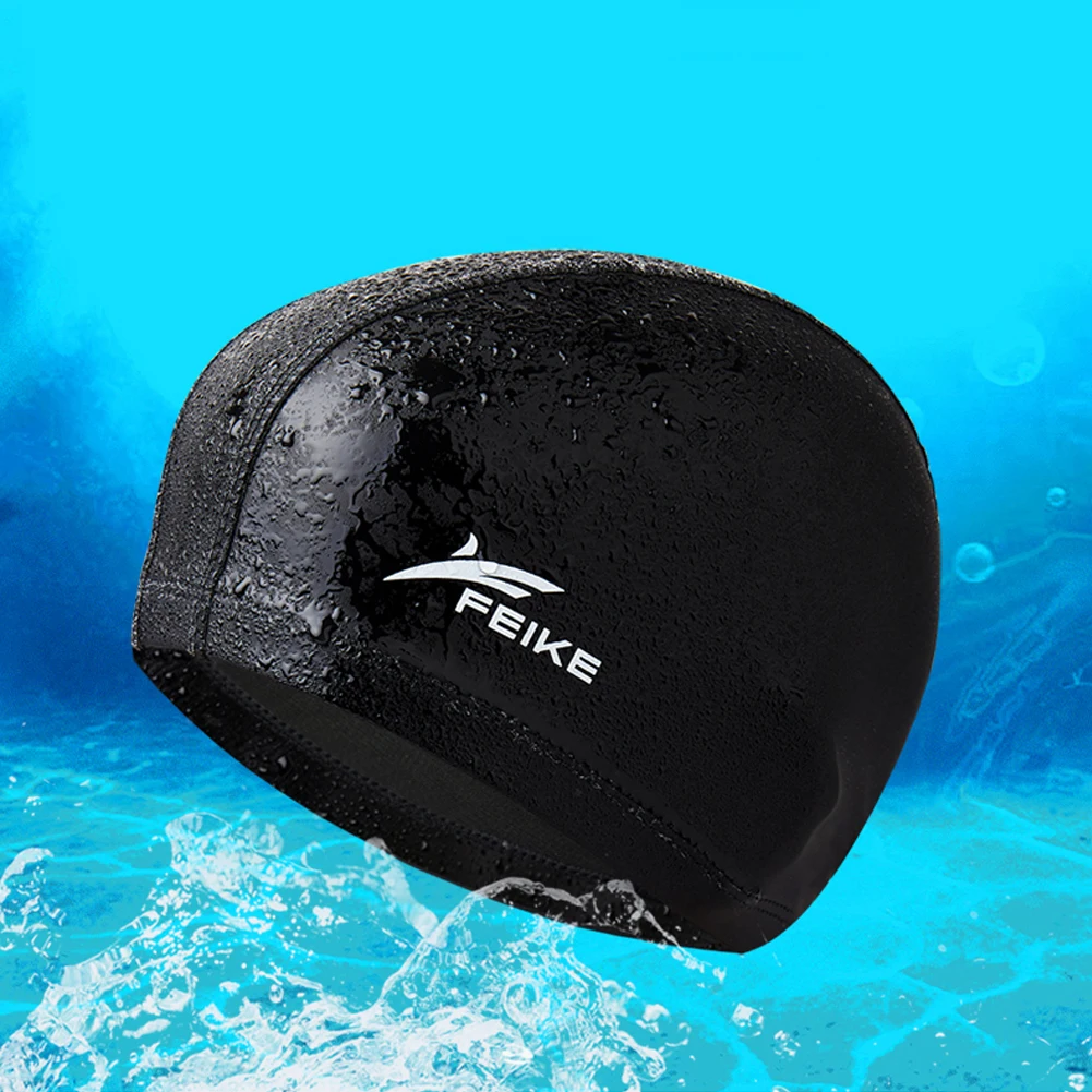 

Men Women Adults Free Size Elastic Waterproof PU Fabric Swim Cap Long Hair Ears Protection Hat Sports Swim Pool Hat Swimming Cap