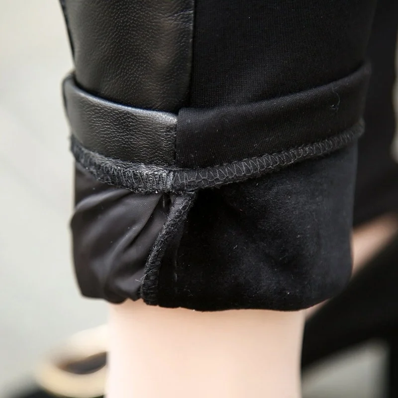 

Winter Women Thick Warm Down Pants Slim Fit Elastic Waist Long Pencil Pants High Quality Ladies Sheepskin Genuine Leather Pants