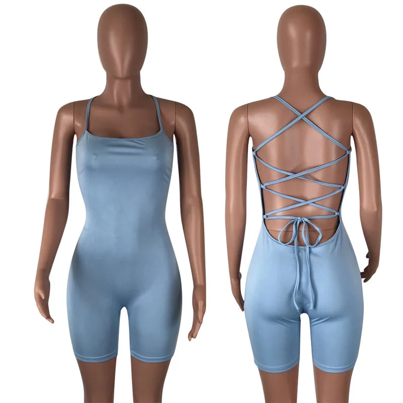 

2020 Sexy Bodysuit Women Backless Solid Skinny Bodysuits Bandage Bodycon Club Party Short Playsuit Summer Jumpsuit Plus Size