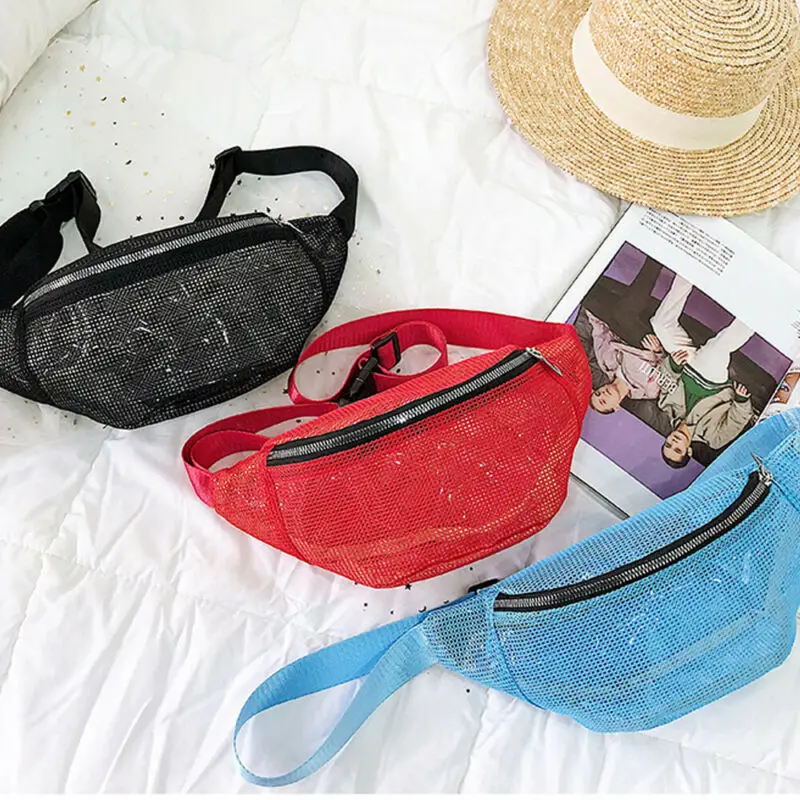 

Transparent Waterproof Neutral Wild Mesh Pockets Bags Trend Shoulder Bags With Zipper Sport Outdoor Travel Bags