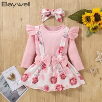 baywell toddler baby girls clothes set infant kids girl solid shirt tops floral skirt strap dress headband autumn outfits 3pcs