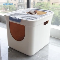 joylove anti odor semi enclosed large size top type cat toilet fully enclosed oilet cat litter totally closed plastic
