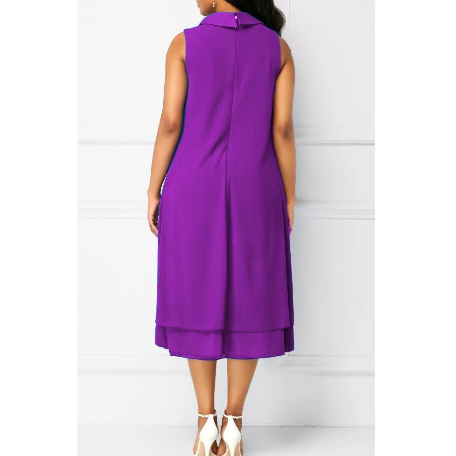 

WEPBEL Dress Women's Casual Solid Color Pleated Stitching Dress Summer Fashion Sleeveless O-Neck Loose Dress